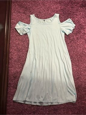 Light Blue Cold-Shoulder Swing Dress